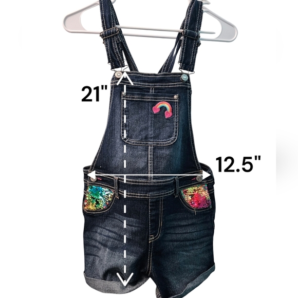 Kids Denim Overalls with Rainbow Sequin Pockets - Picture 7 of 8